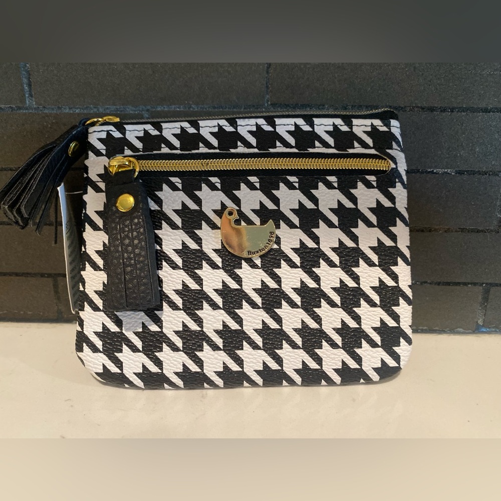 Black & White Houndstooth Change Wallet Bag with Gold Accent NWT Buxton